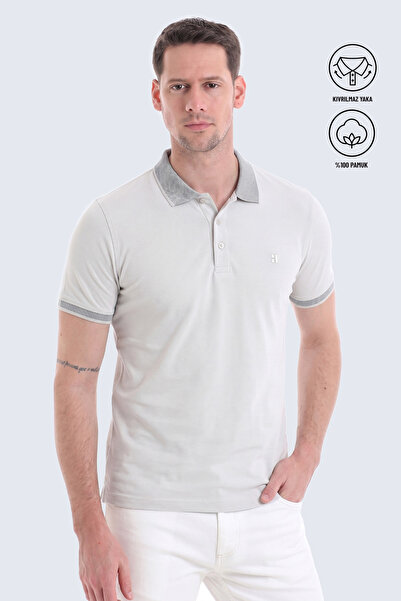 Hatemoğlu Gri Regular Fit 100% Pamuklu Kıvrılmaz Polo Yaka Tişört