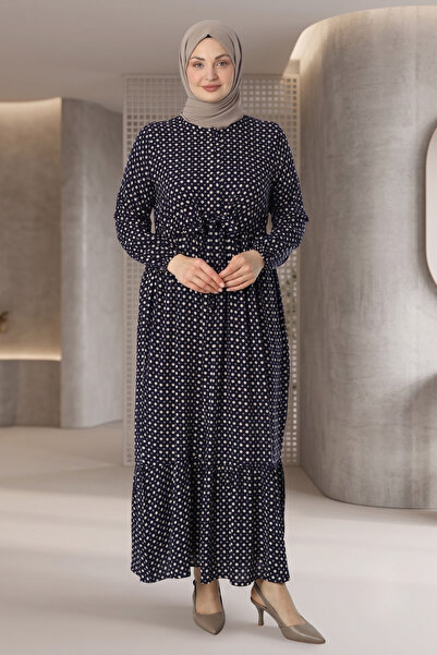 Juliet Deluxe Women's Plus Size Woven Viscose Fabric Long Sleeve Dress / Navy...