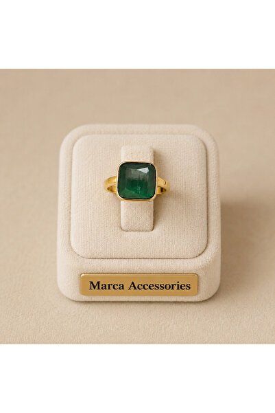 Marca Accessories Zümrüt Yeşili Kare Taşlı Gold Yüzük