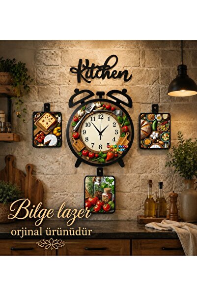 Bilge Lazer Bilge Ahşap RETRO TASARIM Dekoratif Mutfak Saati (kitchen)