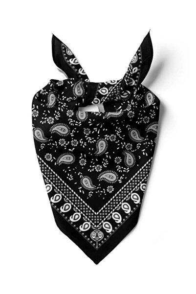Vissona Violla H6 Kadın Siyah Beyaz Şal Desenli 50x50 Bandana HYL DG01367-22
