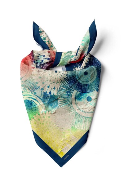 Modabutik Violla Y41 Kadın Egzotik Desenli Bandana 50x50 Mavi DG0272-22