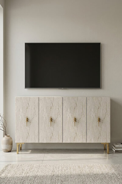 CENEYRA KA1217BTG SALKIM Konsol ve Tv Sehpası Beyaz-Traverten-Gold 120cm
