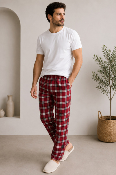 FORMO Men's 100% Natural Organic Cotton Plaid Pocketed Quality Pajama Bottoms