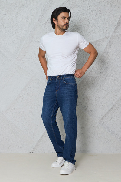 blayn jeans بنطال جينز رجالي أزرق فضفاض - جينز دنيم مريح يوميًا بقصة واسعة