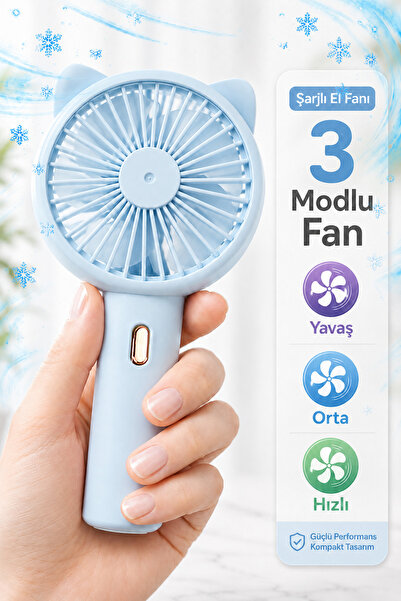 Telvesse 3 MODLU Şarjlı El Fanı 3 Kademe Seyahat Masaüstü Vantilatör Taşınabi...