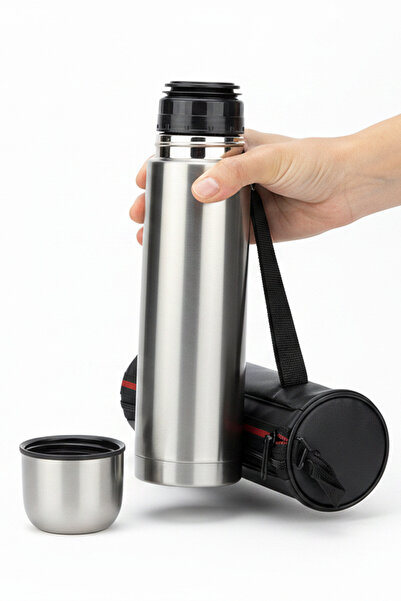 VİBEFLASK 500 ml Termos 304 Paslanmaz Çelik - Deri Kılıflı Bardak Kapaklı