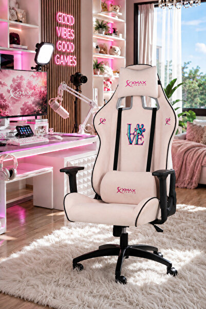 XMAX / Rio Plus Love Açık Pembe Su İtici Lüks Kadife Şönil Kumaş Oyuncu Koltu...