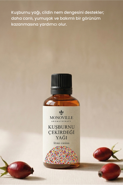 Monoville Kuşburnu Çekirdeği Yağı 30 ml Soğuk Sıkım Saf ve Doğal (Rosehip Seed Oil)