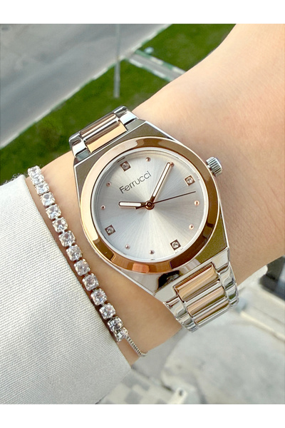 Ferrucci Kadın Kol Saati Rosegold Gümüş Renk Ve Bileklik Hediye