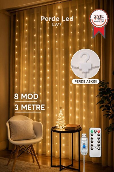 Torima Perde LED Işık 300 LED 10 Sarkıt 8 Modlu Uzaktan Kumandalı 3x3 Metre P...