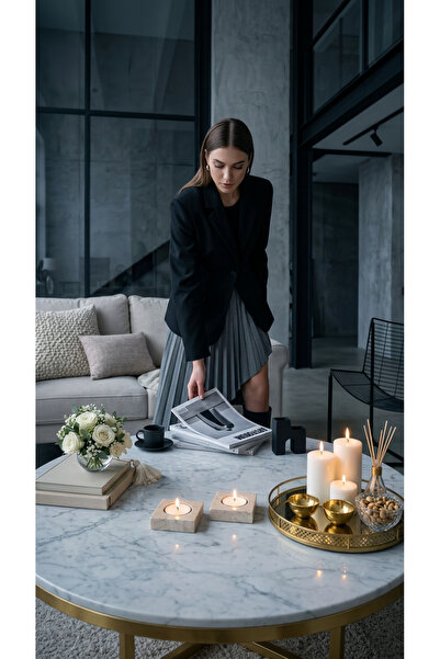Sarıkaya Granit Mermer Mumluk | Dekoratif Mumluk | 2 Adet Mermer Mumluk | 8x8...