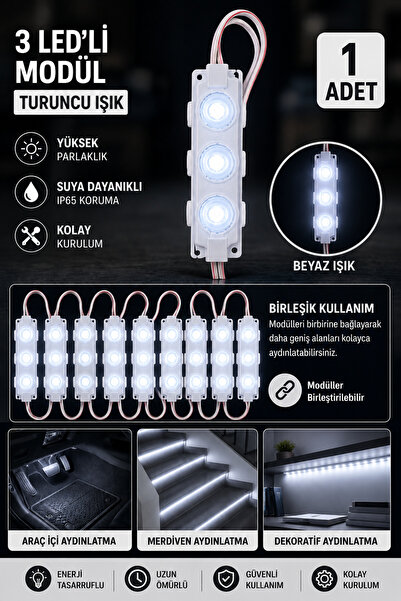 SNSTİCARET 3 Çipli Ayak Altı LED Modül Seti 12V Araç İçi Ambiyans Aydınlatma ...