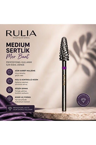 RULIA Mor Spiral Konik Karbit Freze Ucu Medium Sertlik Profesyonel Jel & Akrilik Söküm