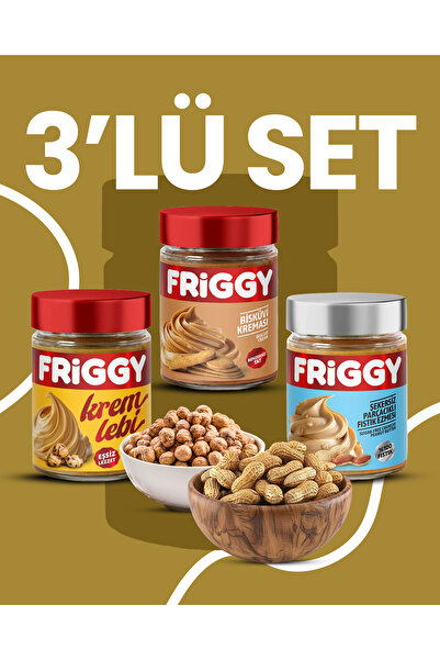 FRİGGY 3'lü Set Leblebi Kreması +Şekersiz Parçacıklı Fıstık Ezmesi+ Bisküvi K...