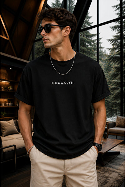Clothify تي شيرت كبير الحجم للجنسين مطبوع عليه بروكلين مصنوع من القطن بنسبة 100%