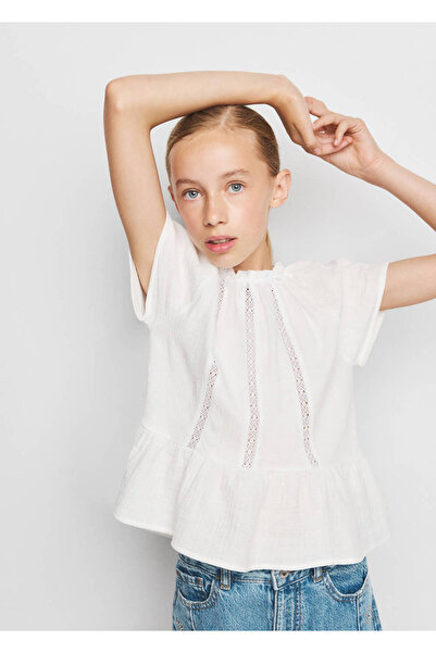 MANGO Kids Pamuklu dantel detaylı bluz