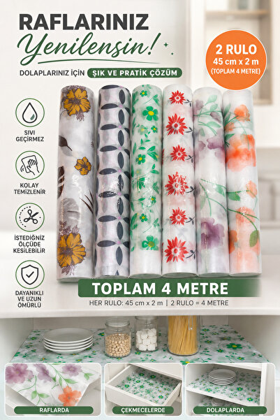 VENON 2 Rolls ❤️ Total 4 Mt X 45 cm ❤️ Patterned Shelf Cover Kitchen Cabinet ...