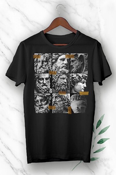 perseusshopping Μπλουζάκι με τυπωμένο Unisex Μαύρο Γλυπτό Μυθολογίας