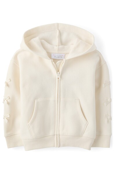 The Children's Place Toddler Girls Bow Premium Fleece Zip Up Hoodie