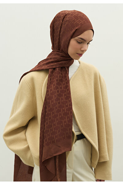 Freshscarfs Monogram Pamuk Floş Jakarlı Şal Ağaç Kabuğu