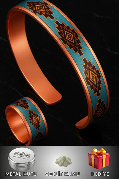 OSMANLI GÜMÜŞ Women's Copper Bracelet Ring Set - Lux Model Special Edition Me...