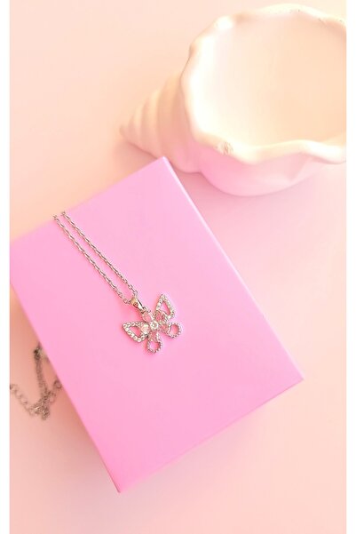 MİLUNXTE Steel Necklace Pink Zircon Stone Butterfly Necklace Gift for Lover E...