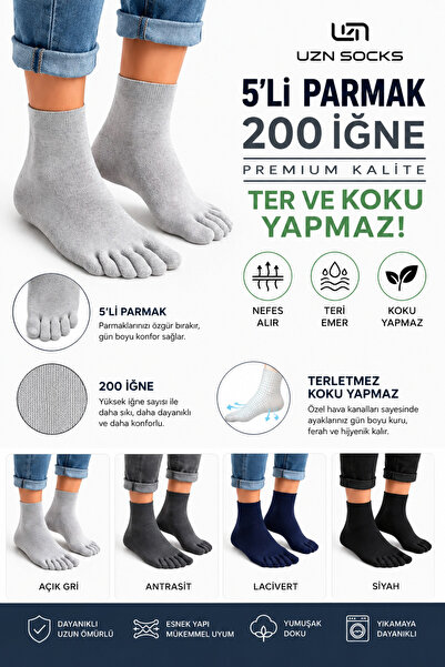 UZN SOCKS Bambu 5 Parmak Unisex Çorap – 4 Çift | Terletmez, Doğal ve Konforlu