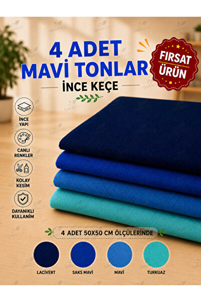garaccu Mavi Tonlar İnce Keçe - 4 Renk - 50x50 Cm