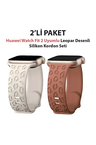 Dexmon Huawei Watch Fit 2 Uyumlu Leopar Desen Silikon Kordon Seti