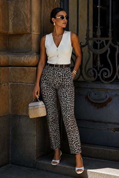 Seeh Brown Leopard Women's Jean Pants Sh175