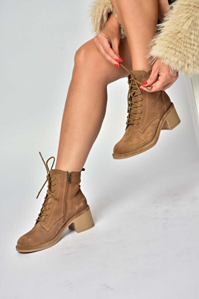 Fox Shoes Z555670602 Mink Genuine Leather Suede Thick Heeled Women's Boots
