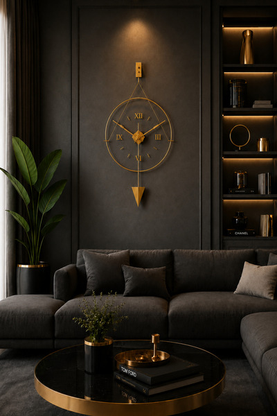 bablo | Meridyen Gold Klasik Modern Duvar Saati Sarkaçlı Camlı Metal Duvar Sa...