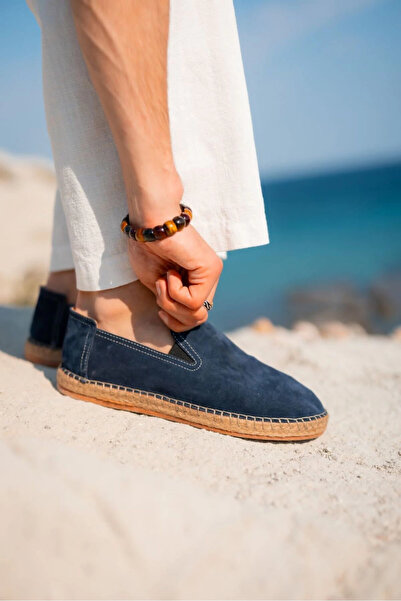 by selvi Lukka Shoes Robert Navy Blue Genuine Leather Handmade Men's Espadrille