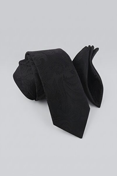 Milleniva Shawl Patterned Black Tie & Handkerchief