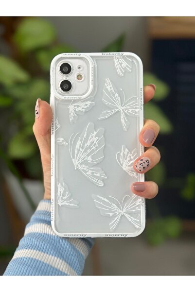 Go Aksesuar Iphone 11 Uyumlu (köşeli - 12 Görünümlü )şeffaf Kelebek Baskı Desenli Silikon Kılıf