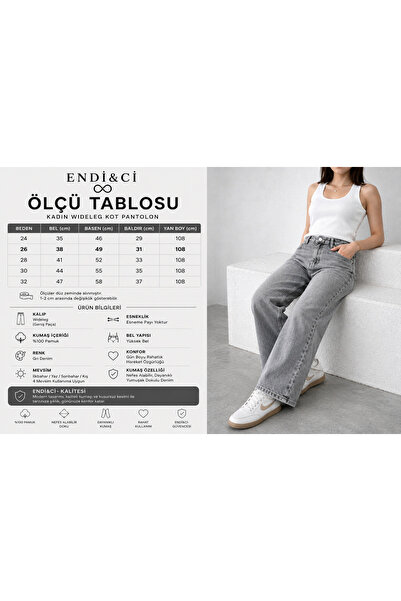 ENDİ&Cİ Kadın Gri Yüksek Bel Straight Fit Jean Pantolon