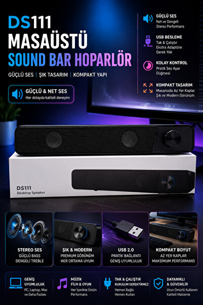 Genel Markalar DS111 Masaüstü Soundbar Hoparlör – USB Bağlantılı Stereo Bilgi...