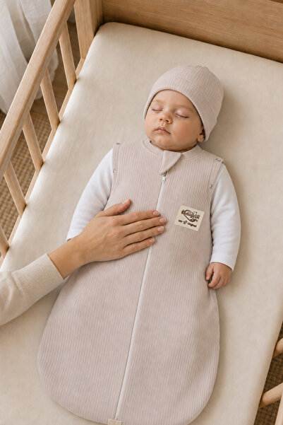 Tomuycuk Beige Baby Girl / Boy Sleeping Bag 100% Cotton 0-6 Months Zippered S...