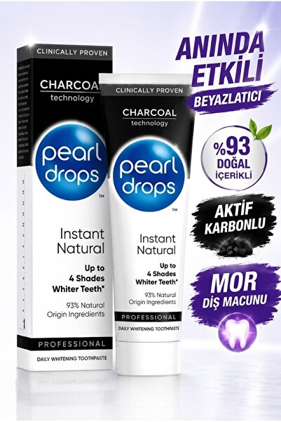 Pearl Drops Instant Natural - Beyazlatıcı Diş Macunu, Aktif Karbonlu, %93 Doğ...