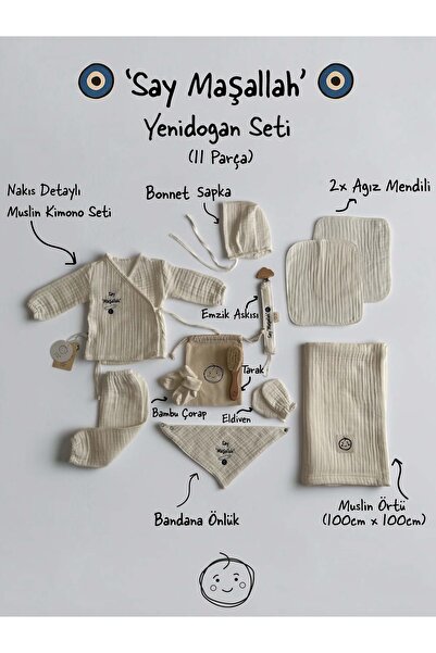 THELAKIDS Say ‘Maşallah’ Nakışlı Premium Yenidoğan Seti (10 Parça)