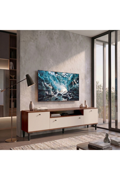 Yurupa 180 cm Tv Ünitesi Modern Tv Sehpası Valaris Kapaklı Ayaklı Ceviz-Kaşmi...