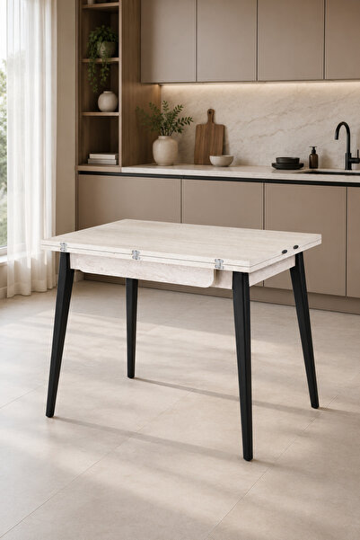 VİLİNZE Avanos Ahşap Ayaklı Katlanır Kanatlı Mdf Mutfak Masası - 60x90+60 (90...