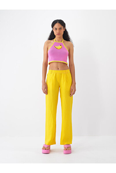 Xint Kadın Sarı %100 Keten Regular Fit Pantolon