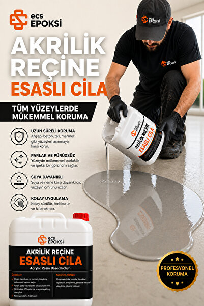 Ecs Akrilik Reçine Esaslı Şeffaf Cila Beton Cilası Taş, Ahşap Zemin Koruyucu ...