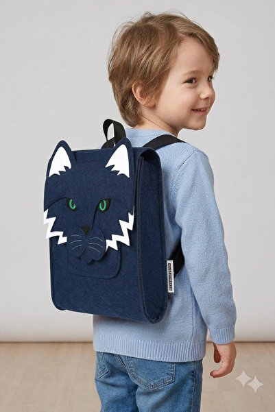 Ju Yaratıcı Tasarım Children's Bag with Felted Cat Figure