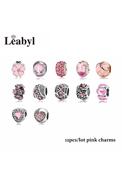 Choice4 Pink 12 Pcs 12 Pcs Mix Style Big Hole Charms Beads for DIY Bracelet K...