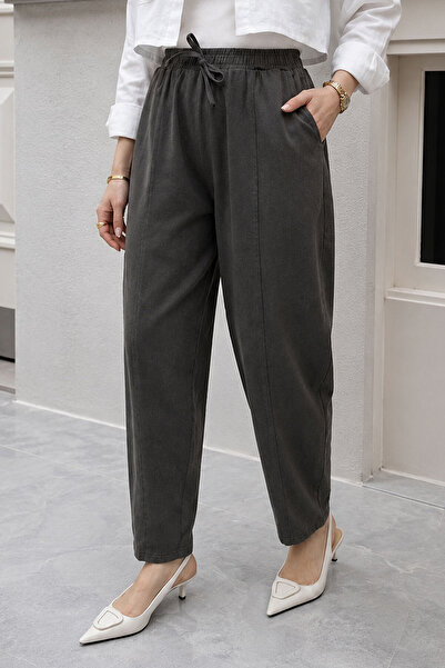 Tesettür Dünyası Elastic Waist Carrot Trousers Tsd260155 Smoked
