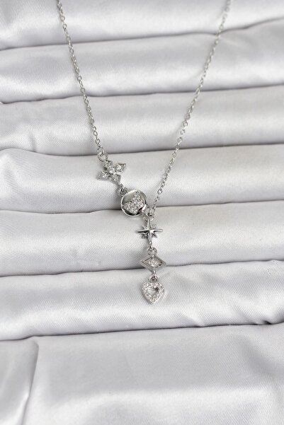 Inure Jewelry 316L Steel Silver Color Zircon Stone Y Women's Necklace