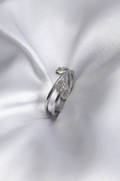Inure Jewelry خاتم نسائي نحاسي فضي اللون مزين بحجر الزركون على شكل قلب